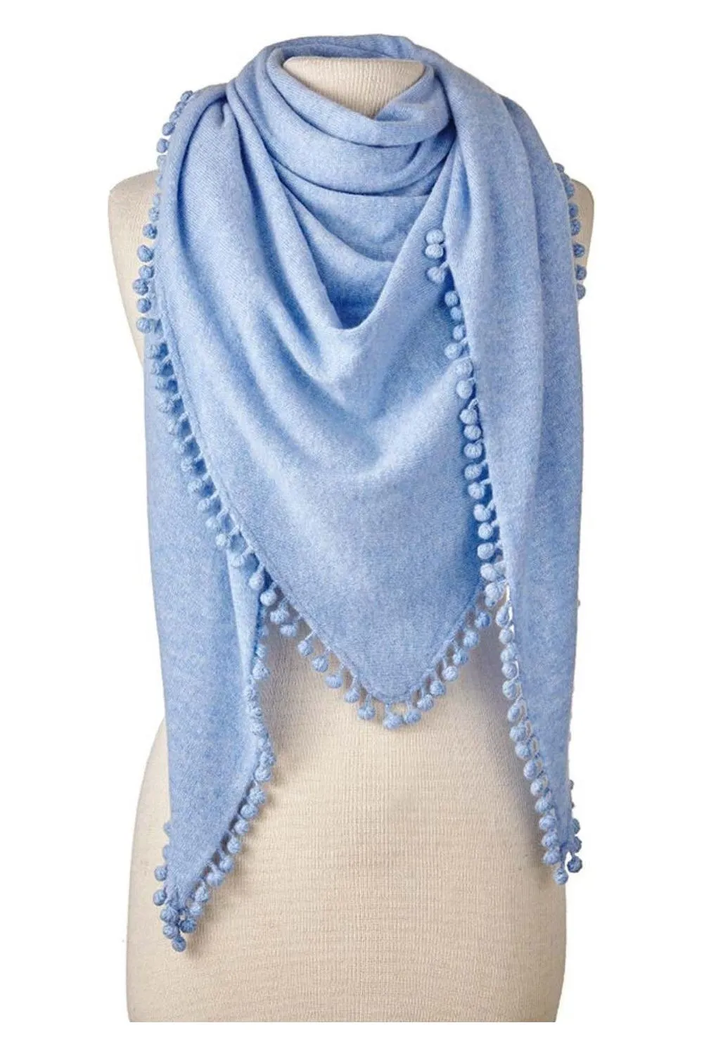 Alpine Cashmere Pom-Pom Triangle Wrap | Sky