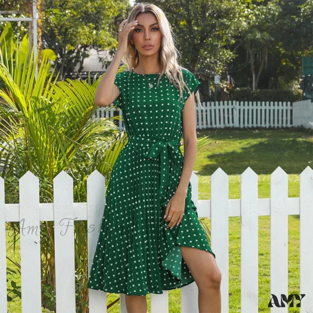 Amy Fashion - New Polka Dots Sleeveless Pleated Dresses