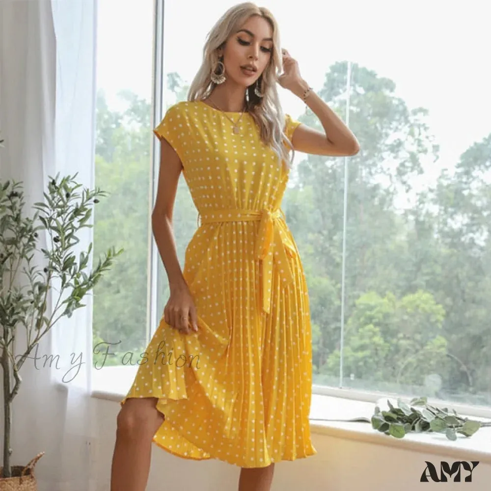 Amy Fashion - New Polka Dots Sleeveless Pleated Dresses