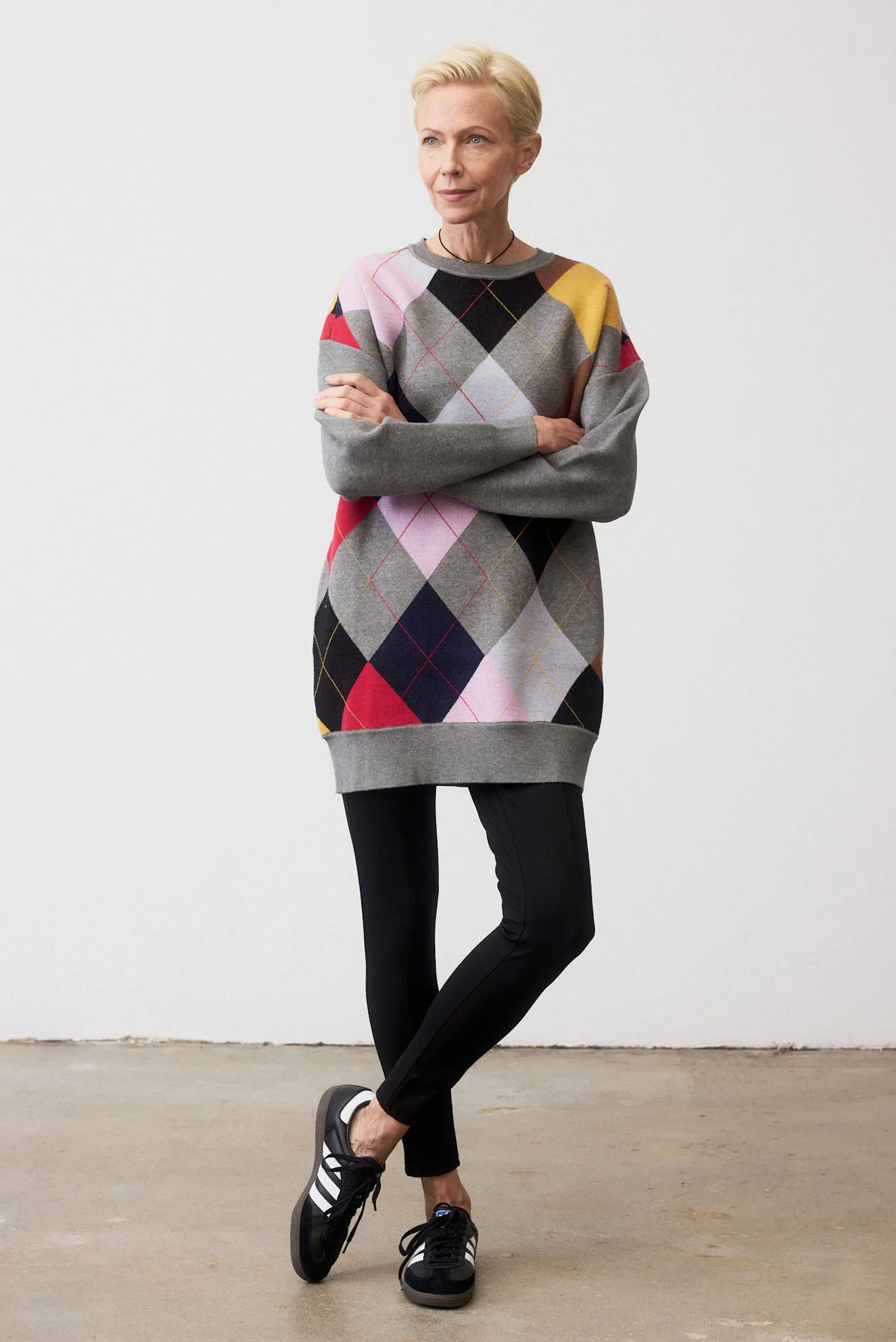 Argyle Crewneck Sweater Dress