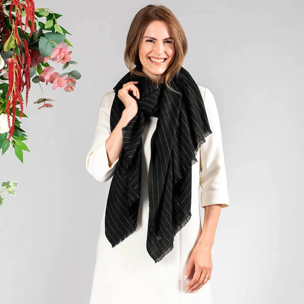 Black and White Pinstripe Pashmina Cashmere Shawl