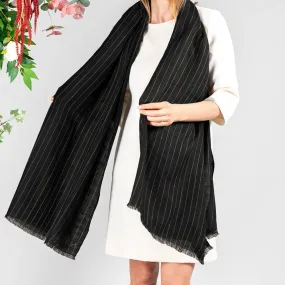 Black and White Pinstripe Pashmina Cashmere Shawl