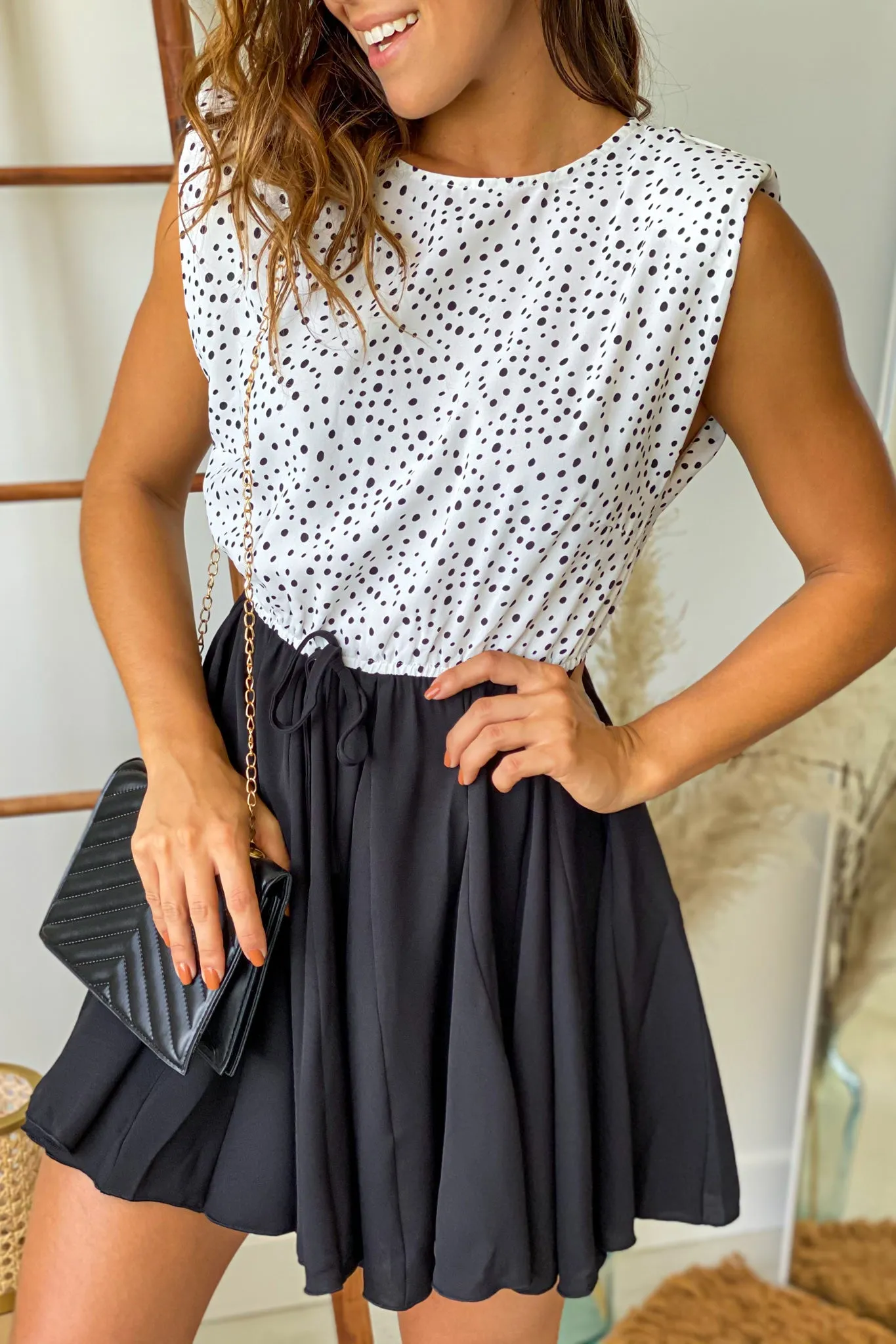 Black And White Polka Dot Ruffled Short Dress