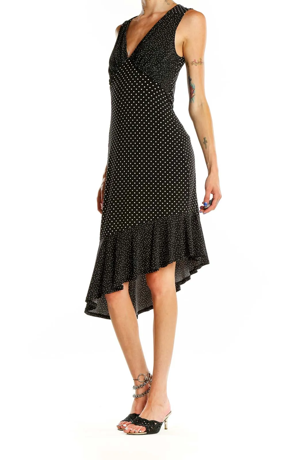 Black Polka Dot Asymmetric Dress