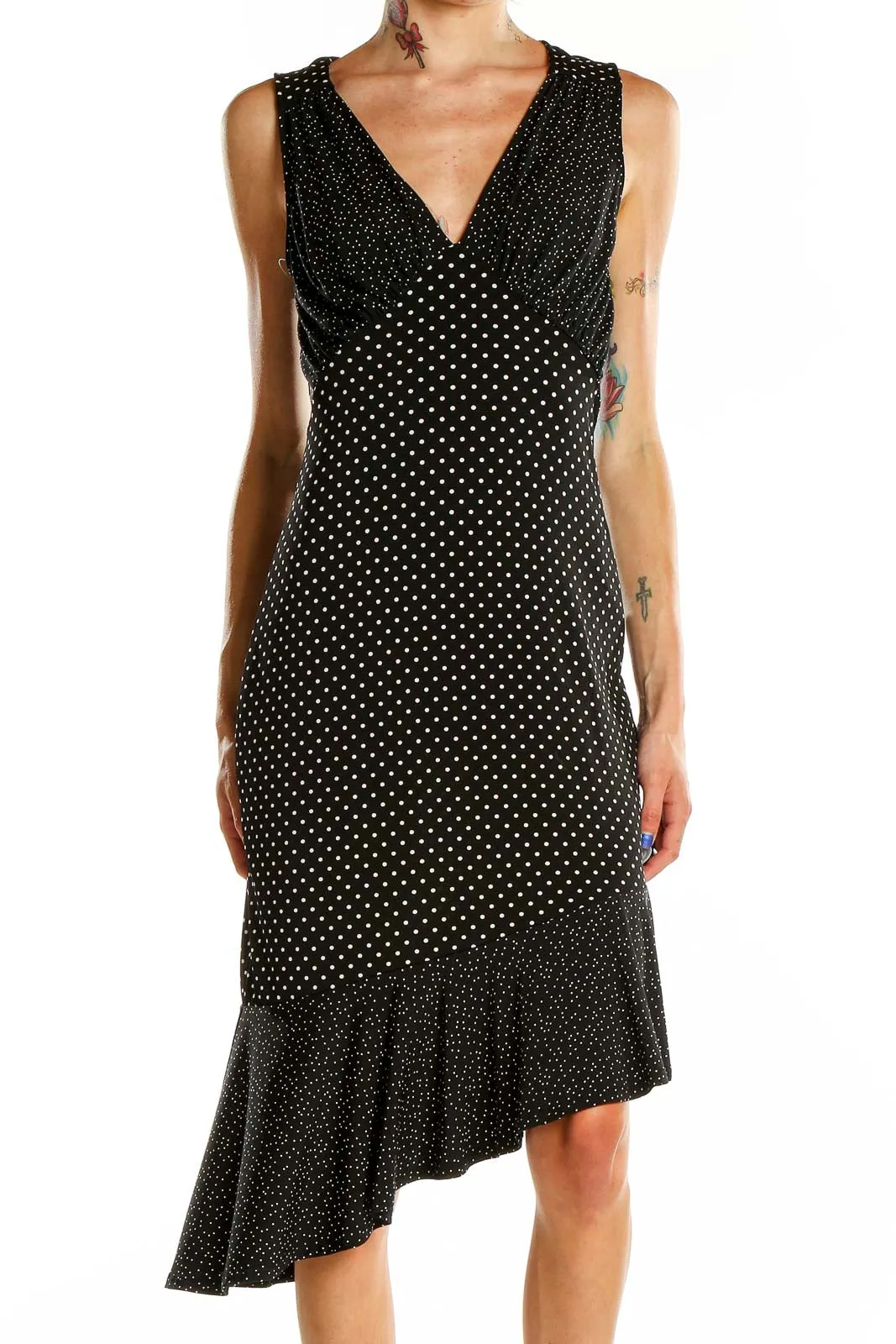 Black Polka Dot Asymmetric Dress