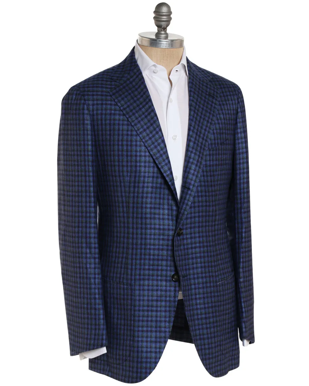 Blue and Green Silk Blend Checked Sportcoat