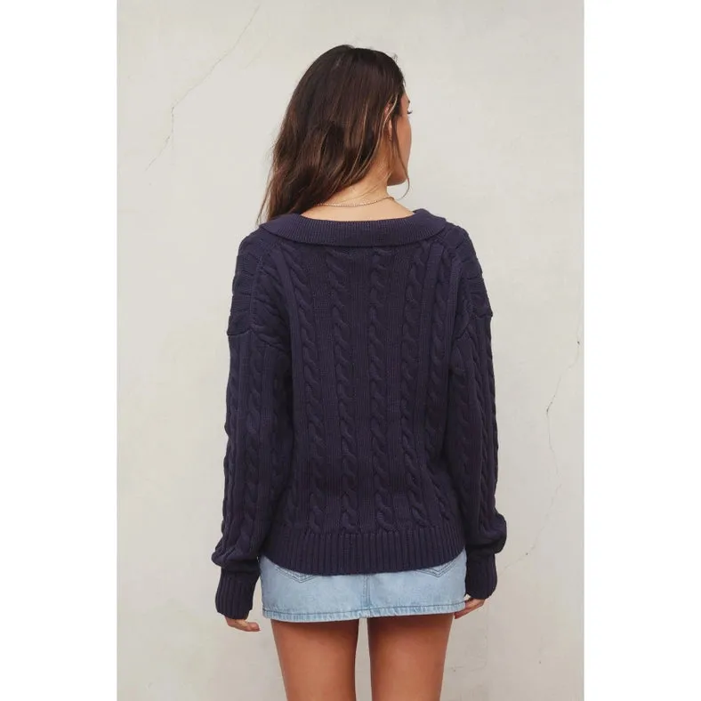 Cable Knit Collared Sweater NAVY