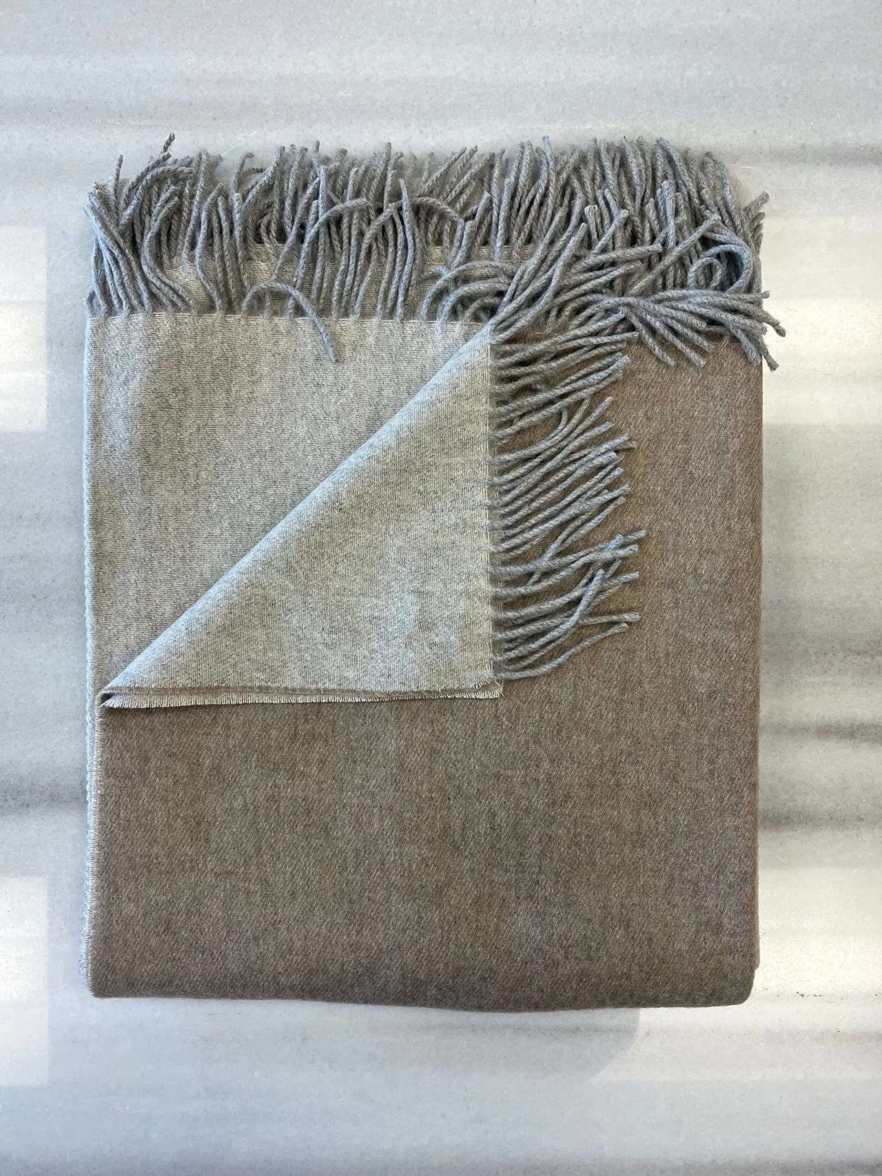 Cashmere Throw in Reversible Tan Grey