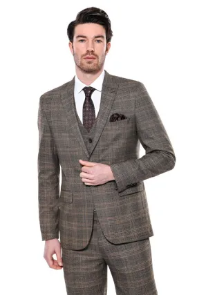 Checked Slim-Fit Brown Men Blazer - Wessi