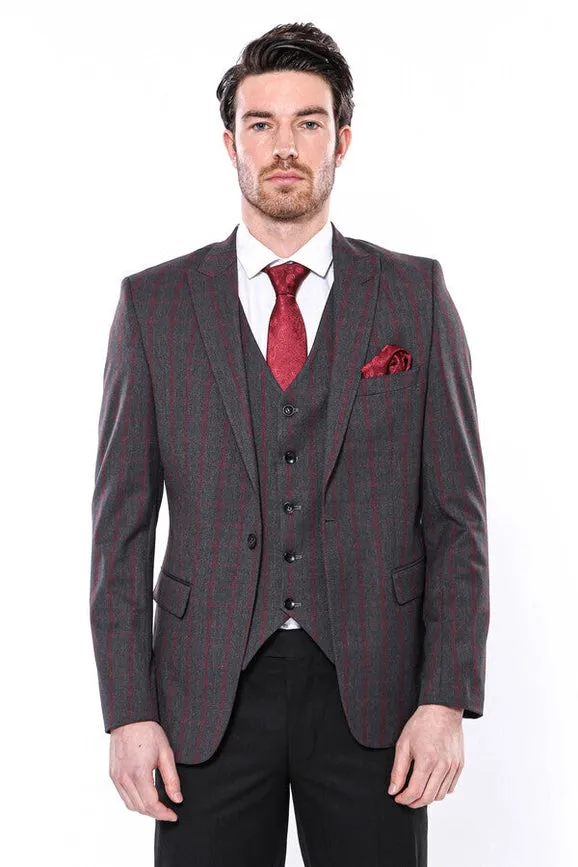 Checked Slim-Fit Dark Grey Men Blazer