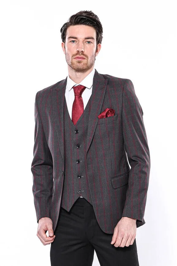 Checked Slim-Fit Dark Grey Men Blazer