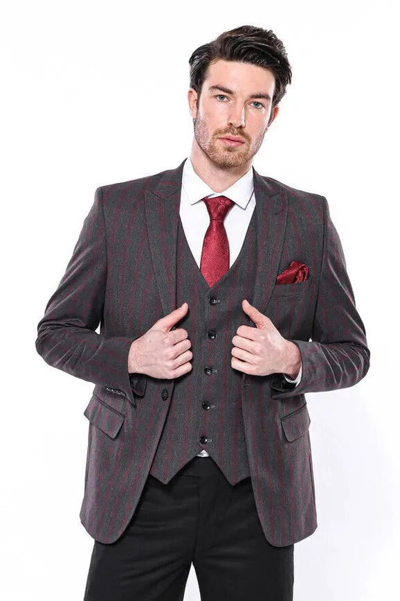 Checked Slim-Fit Dark Grey Men Blazer