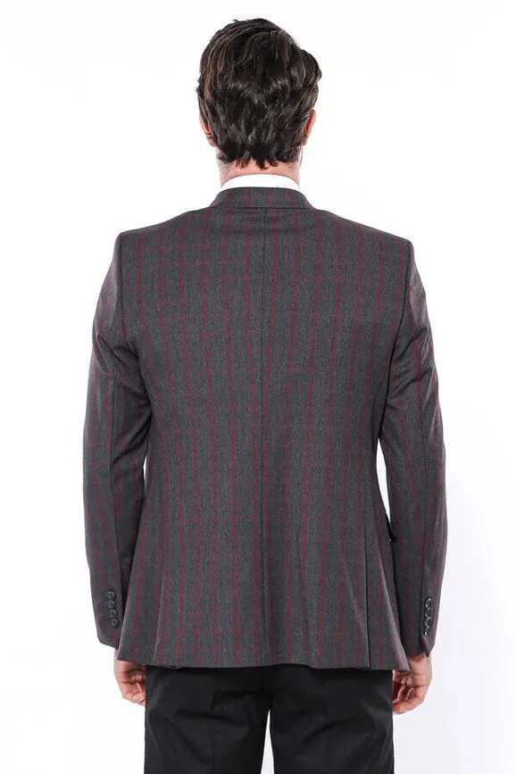 Checked Slim-Fit Dark Grey Men Blazer