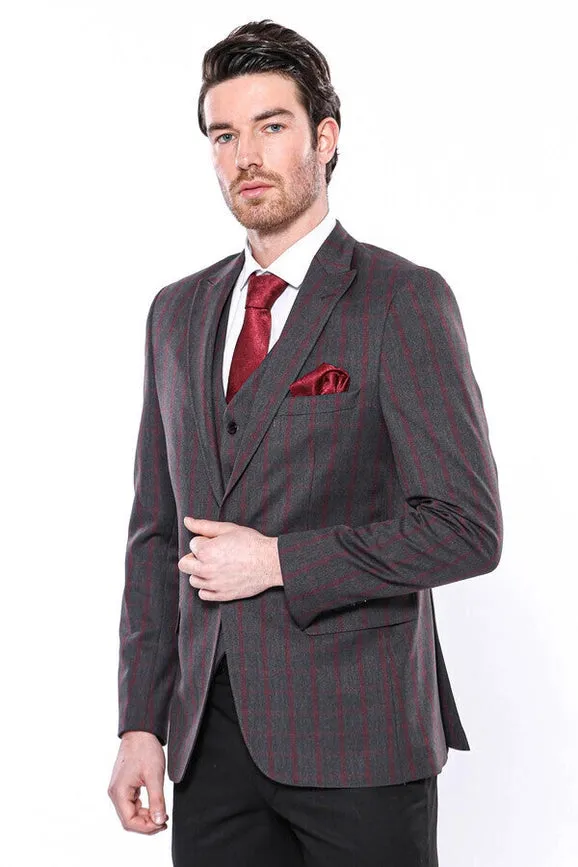 Checked Slim-Fit Dark Grey Men Blazer