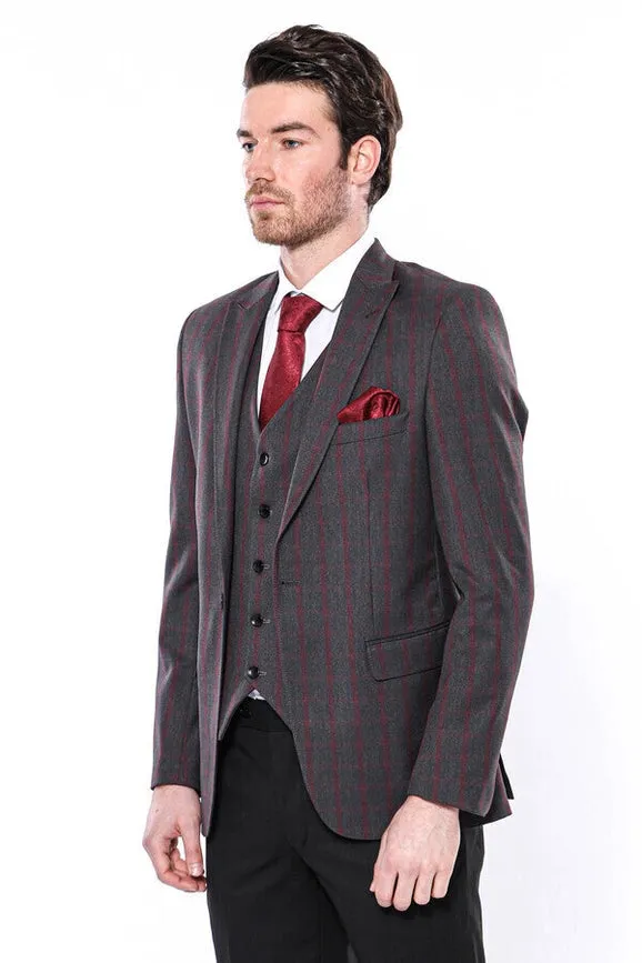 Checked Slim-Fit Dark Grey Men Blazer