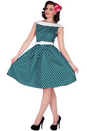 Cindy Polka Dot Vintage Dress in Peacock Blue