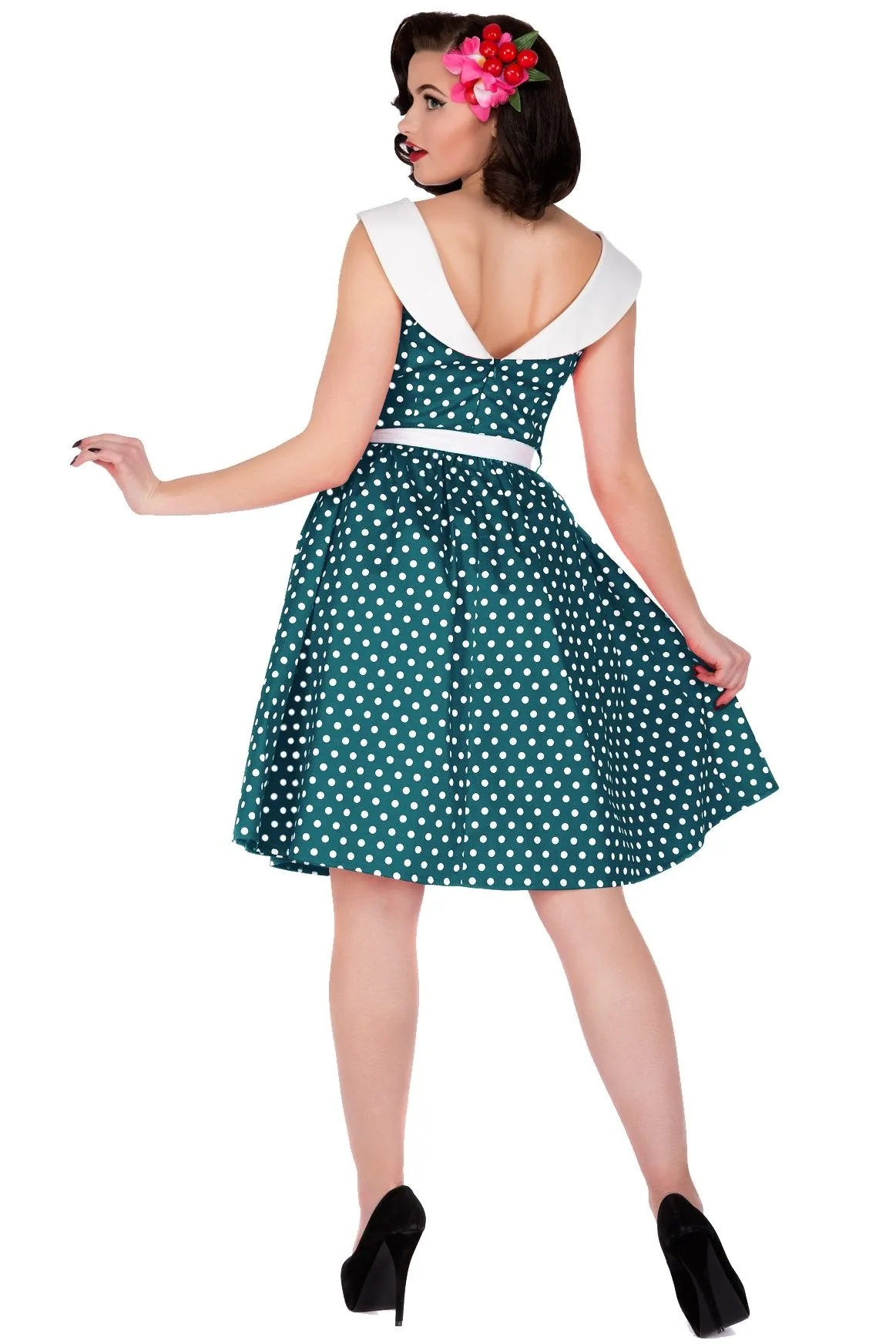 Cindy Polka Dot Vintage Dress in Peacock Blue