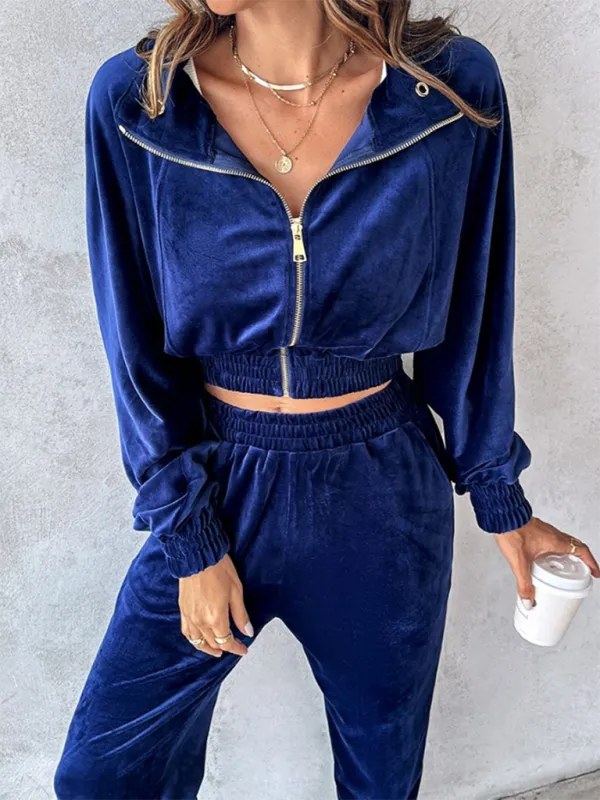 Comfy Velvet Tracksuit - Velour Jogger Pants & Crop Top