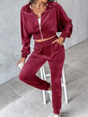 Comfy Velvet Tracksuit - Velour Jogger Pants & Crop Top