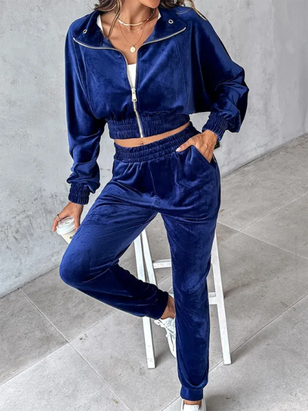 Comfy Velvet Tracksuit - Velour Jogger Pants & Crop Top