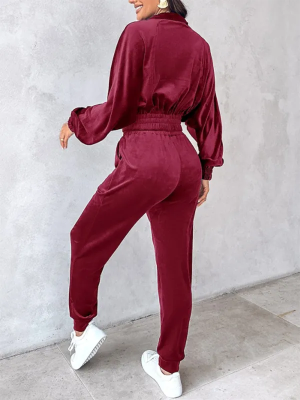 Comfy Velvet Tracksuit - Velour Jogger Pants & Crop Top