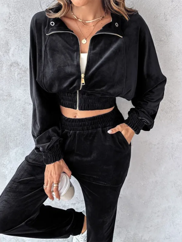 Comfy Velvet Tracksuit - Velour Jogger Pants & Crop Top