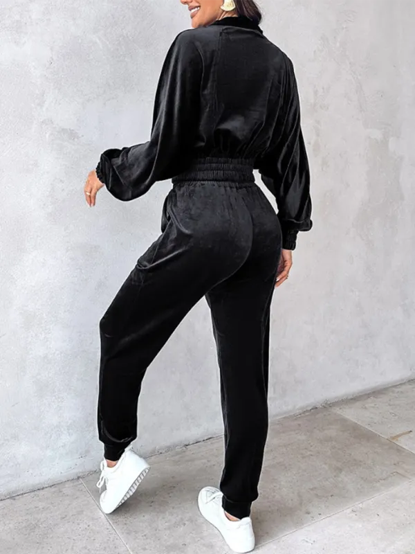 Comfy Velvet Tracksuit - Velour Jogger Pants & Crop Top