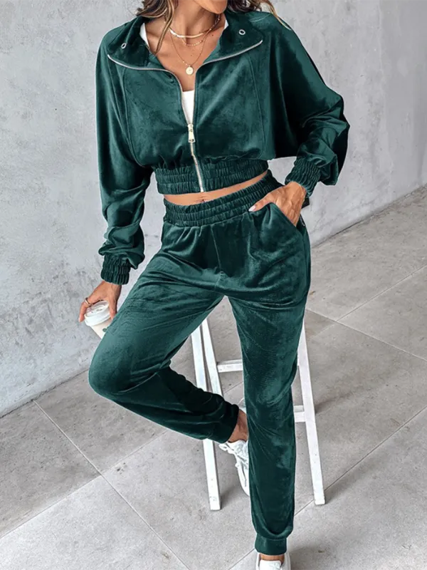 Comfy Velvet Tracksuit - Velour Jogger Pants & Crop Top