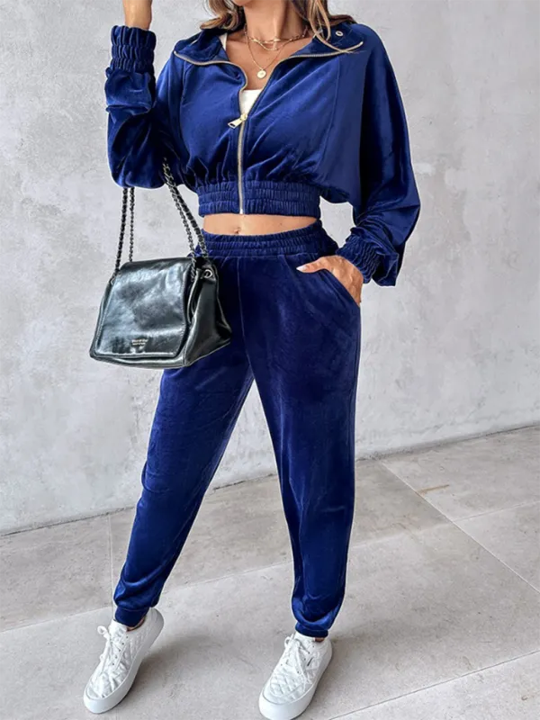 Comfy Velvet Tracksuit - Velour Jogger Pants & Crop Top