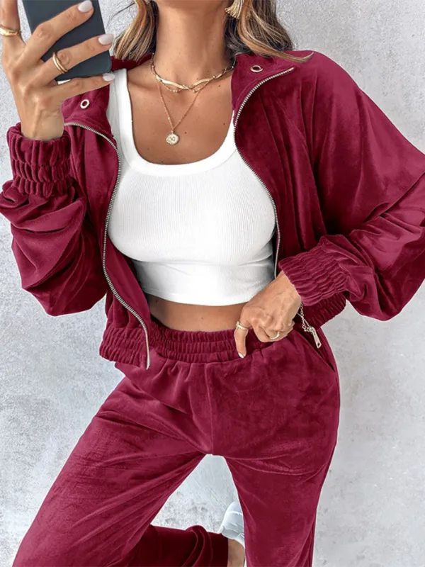 Comfy Velvet Tracksuit - Velour Jogger Pants & Crop Top