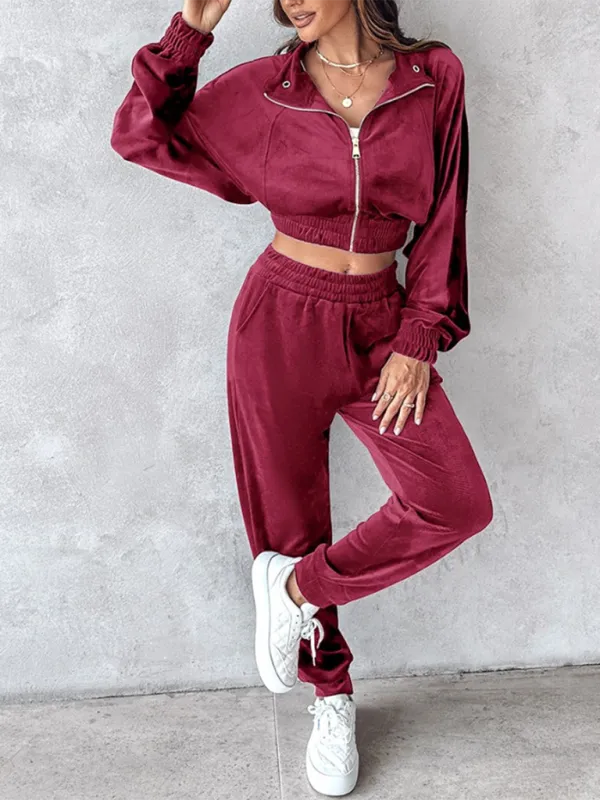 Comfy Velvet Tracksuit - Velour Jogger Pants & Crop Top