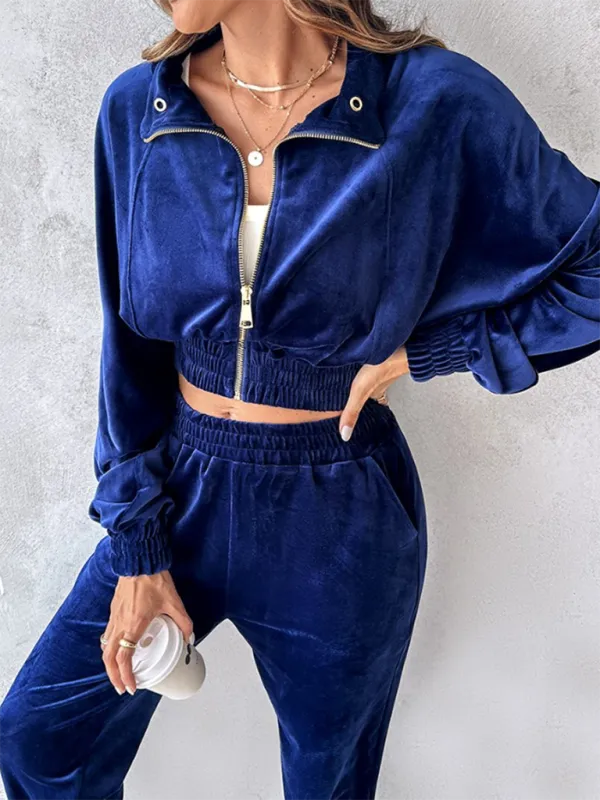 Comfy Velvet Tracksuit - Velour Jogger Pants & Crop Top