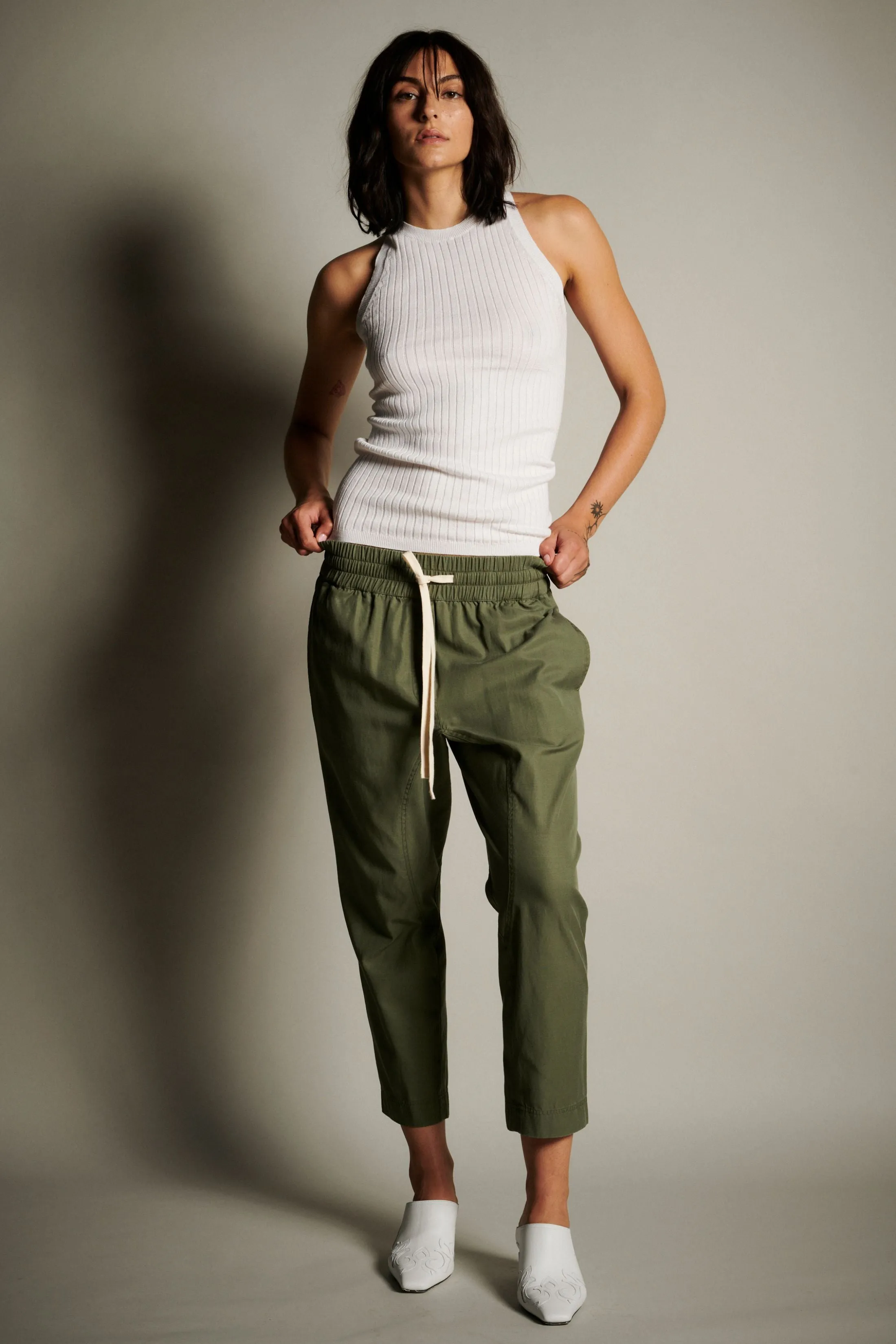 Cotton Jogger Pants with Gusset - Olive