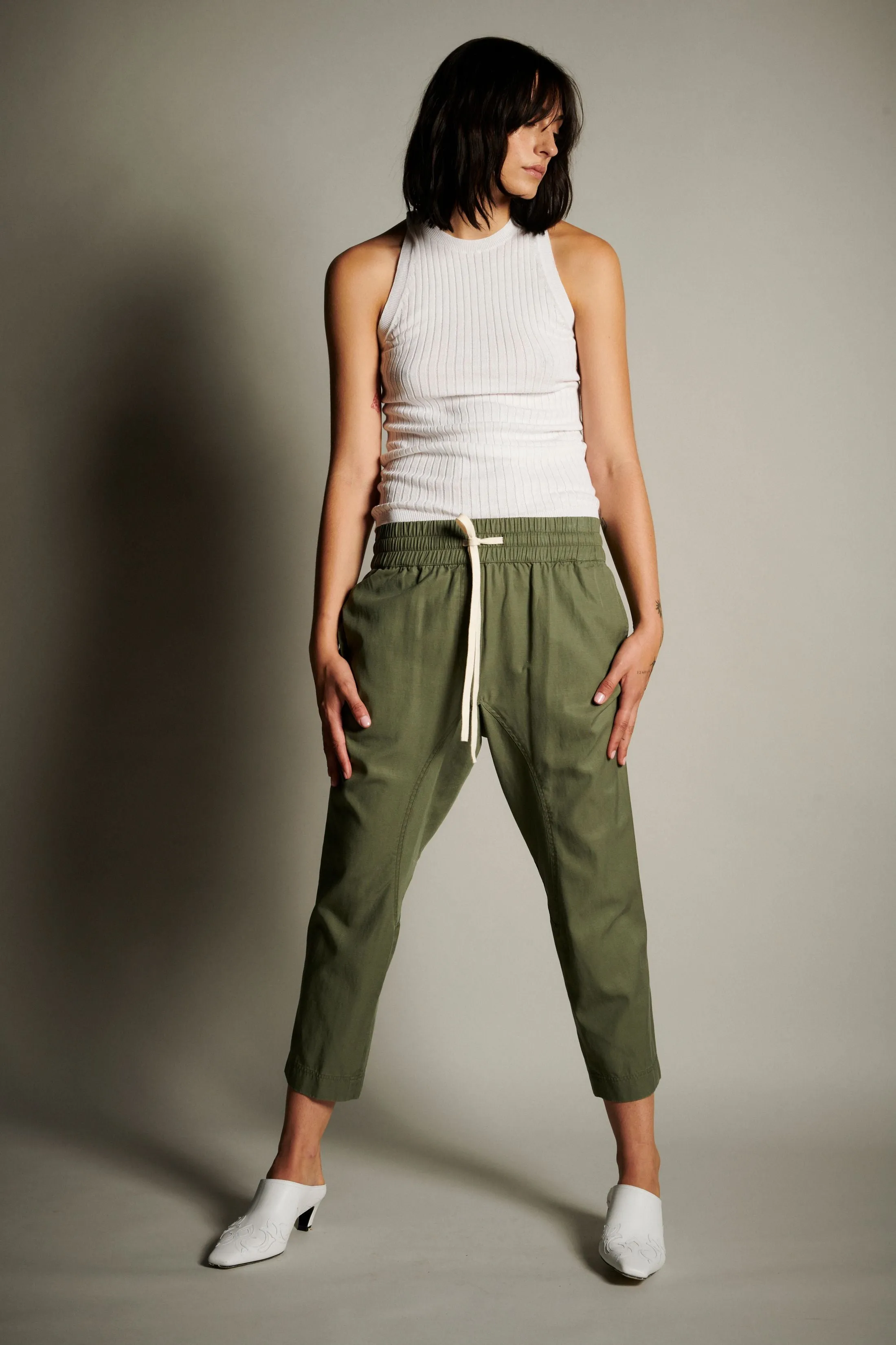 Cotton Jogger Pants with Gusset - Olive