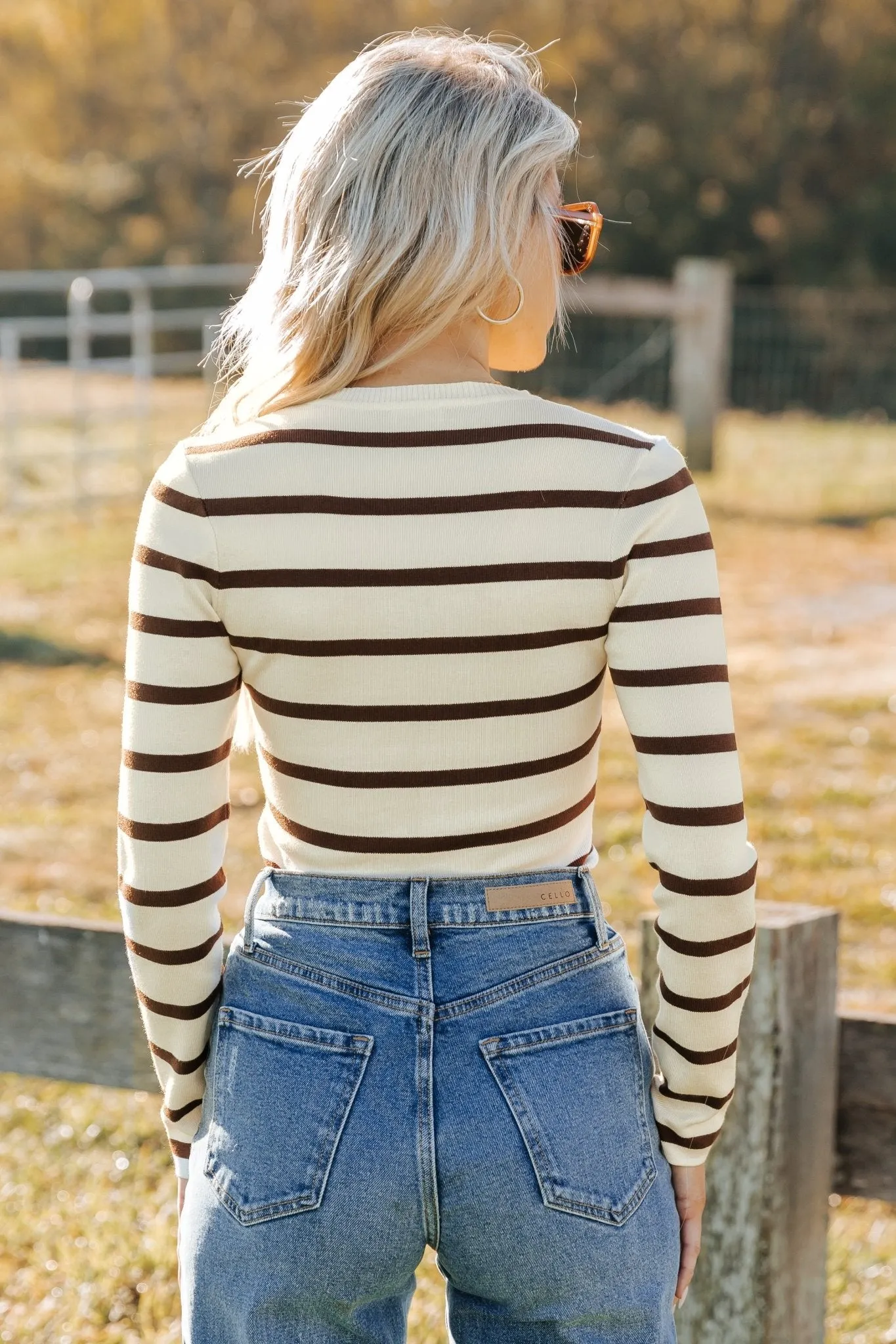 Cream and Brown Striped Bodysuit