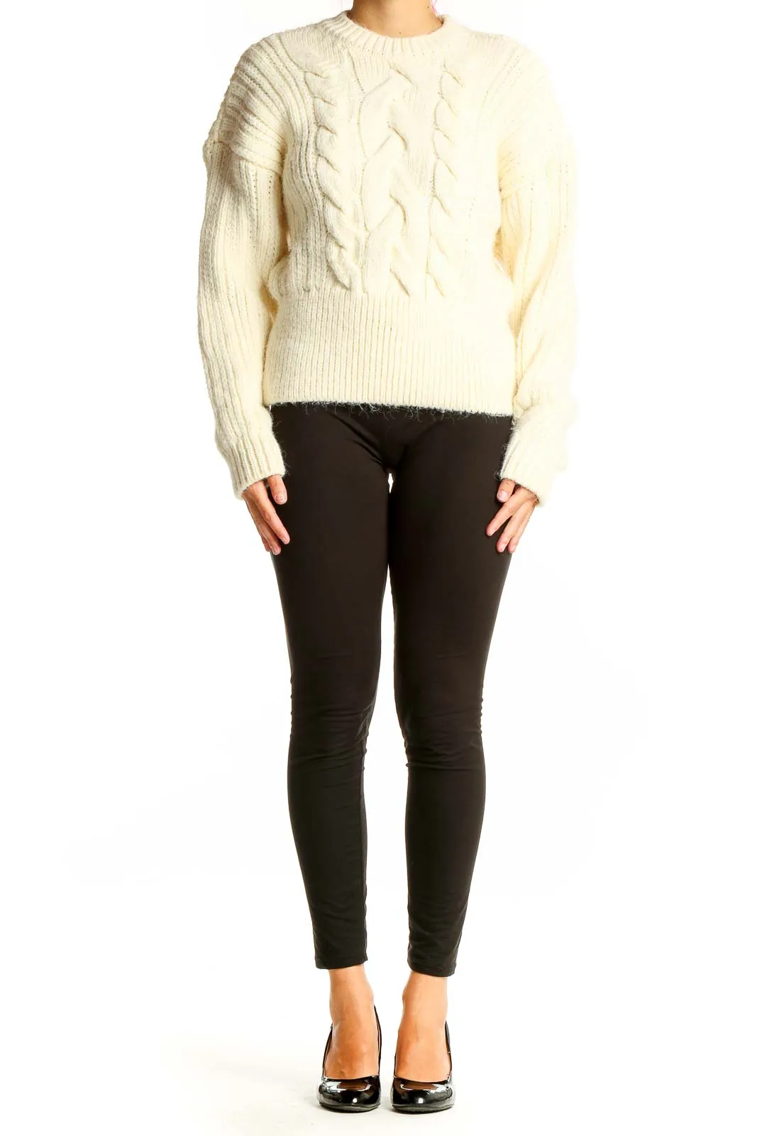 Cream Cable Knit Cropped Sweater