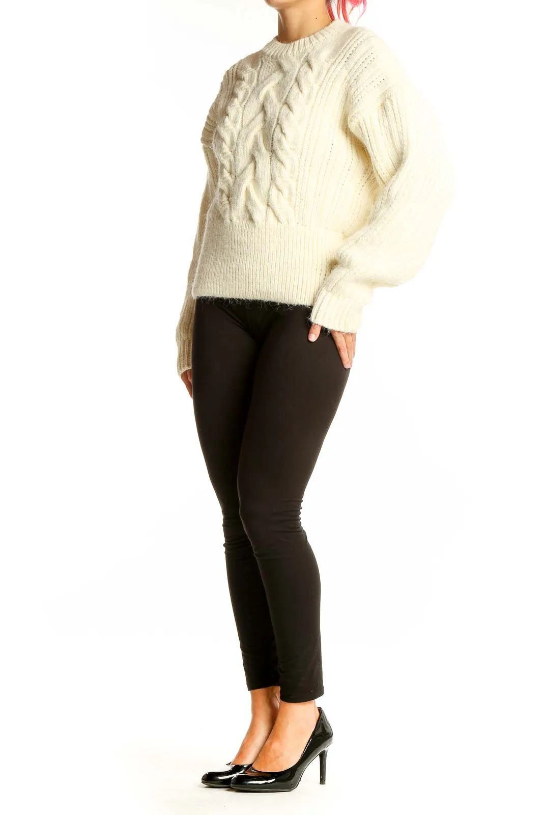 Cream Cable Knit Cropped Sweater