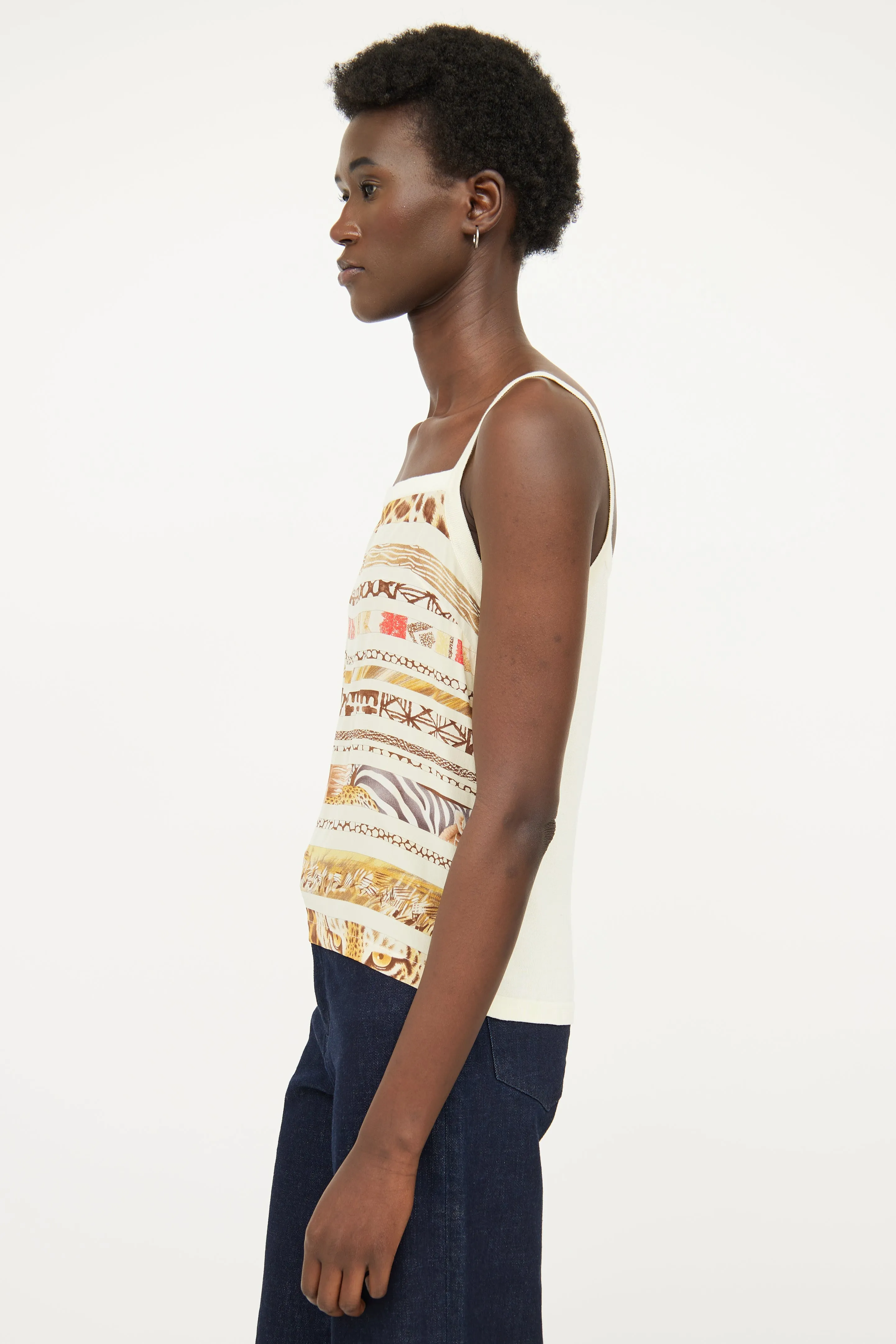 Cream Printed Silk Panel Top