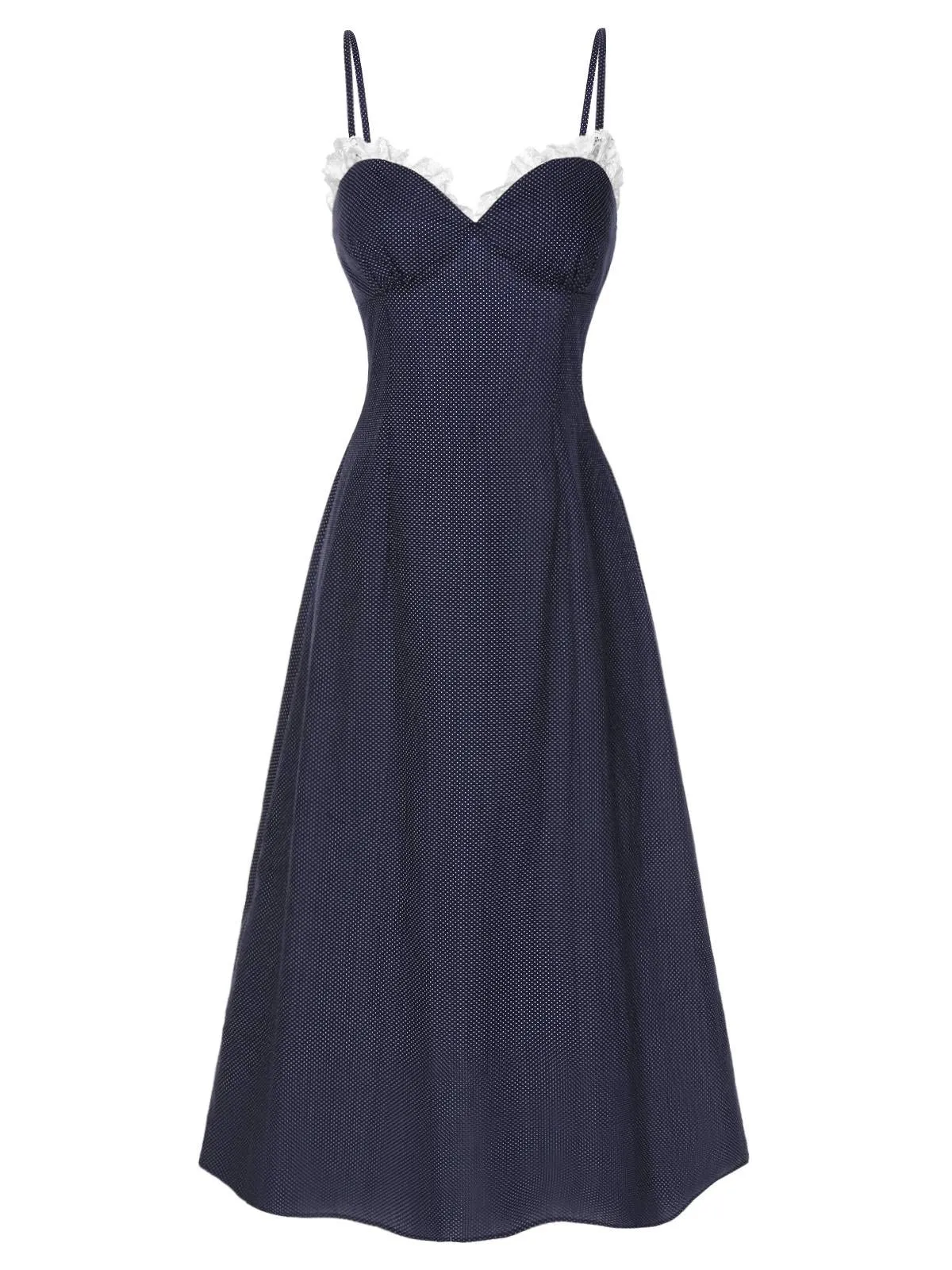 Dark Blue 1930s Polka Dots Spaghetti Straps Dress