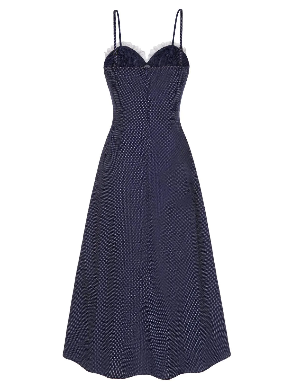 Dark Blue 1930s Polka Dots Spaghetti Straps Dress