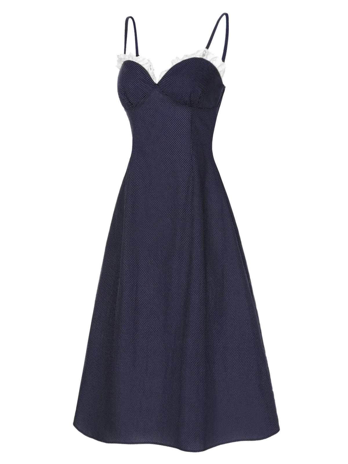 Dark Blue 1930s Polka Dots Spaghetti Straps Dress