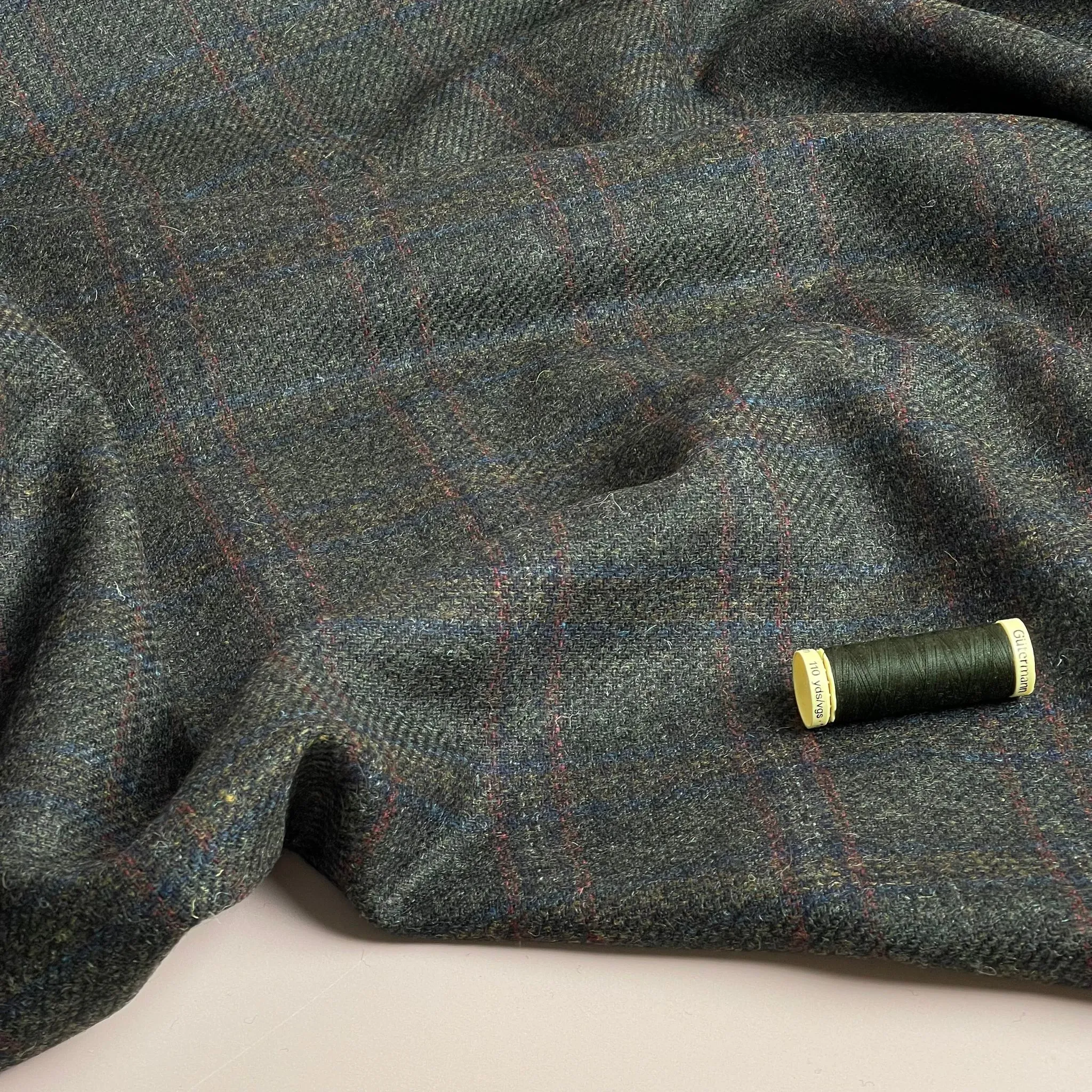 Deadstock Pure Wool Bottle Green Check Tweed Coating