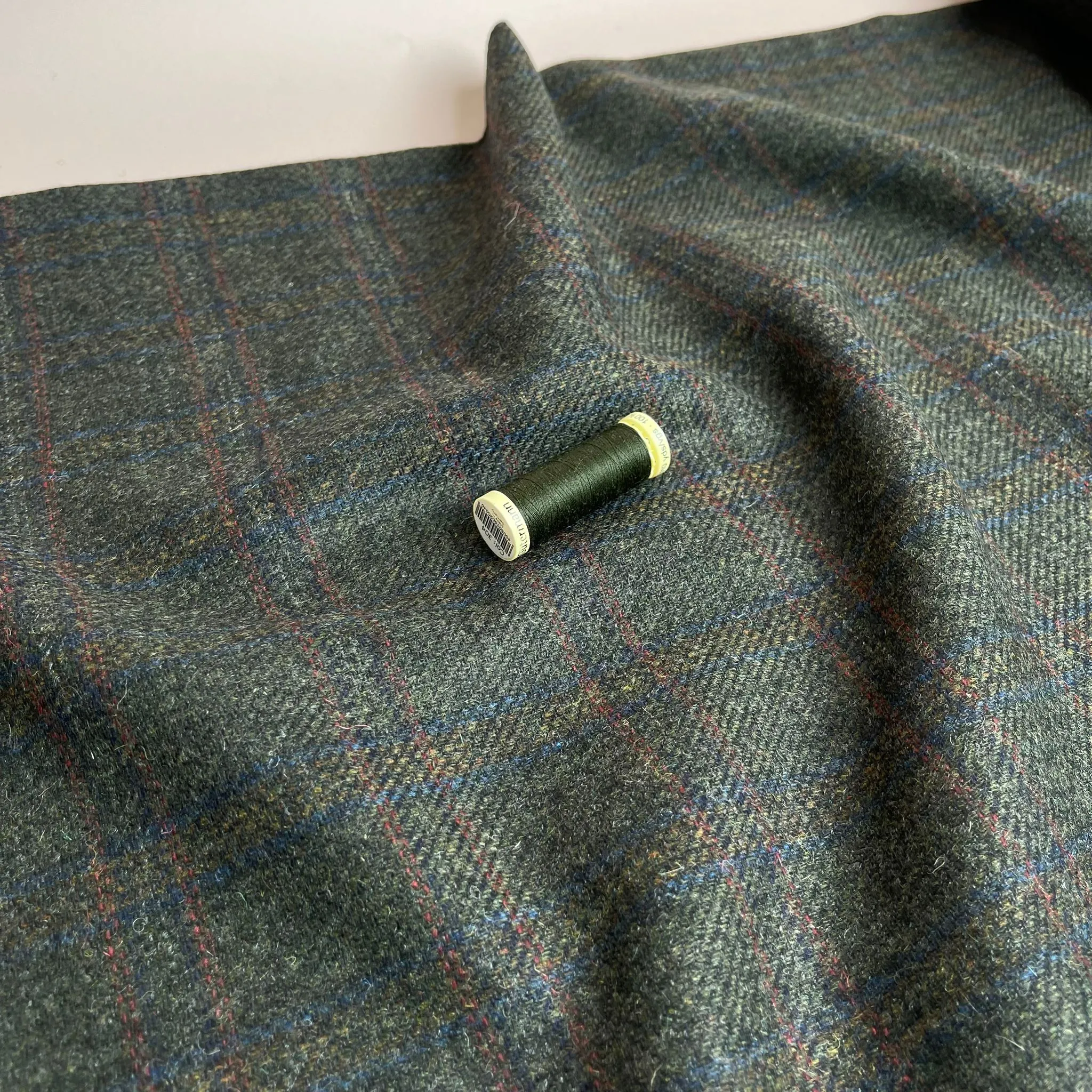 Deadstock Pure Wool Bottle Green Check Tweed Coating