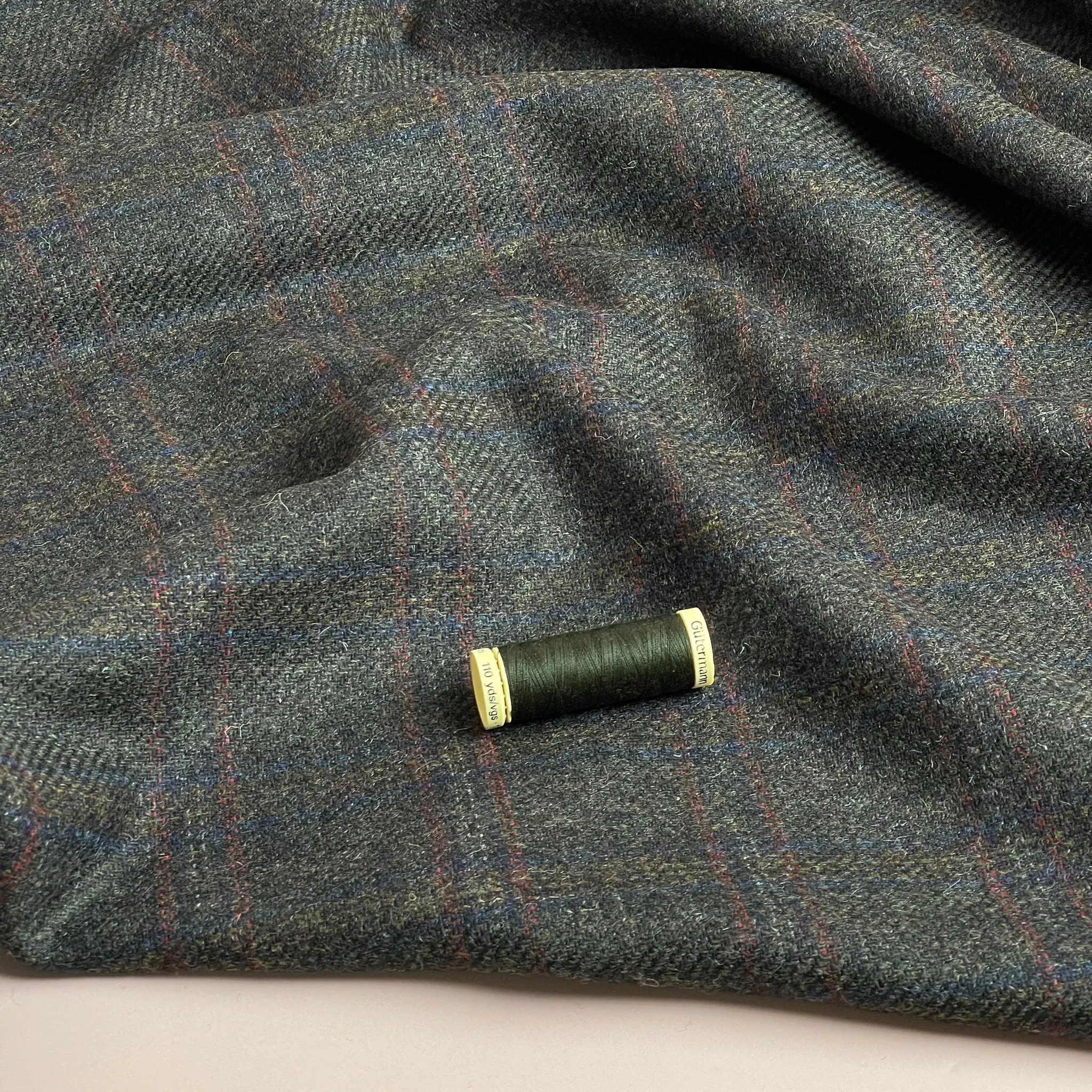 Deadstock Pure Wool Bottle Green Check Tweed Coating