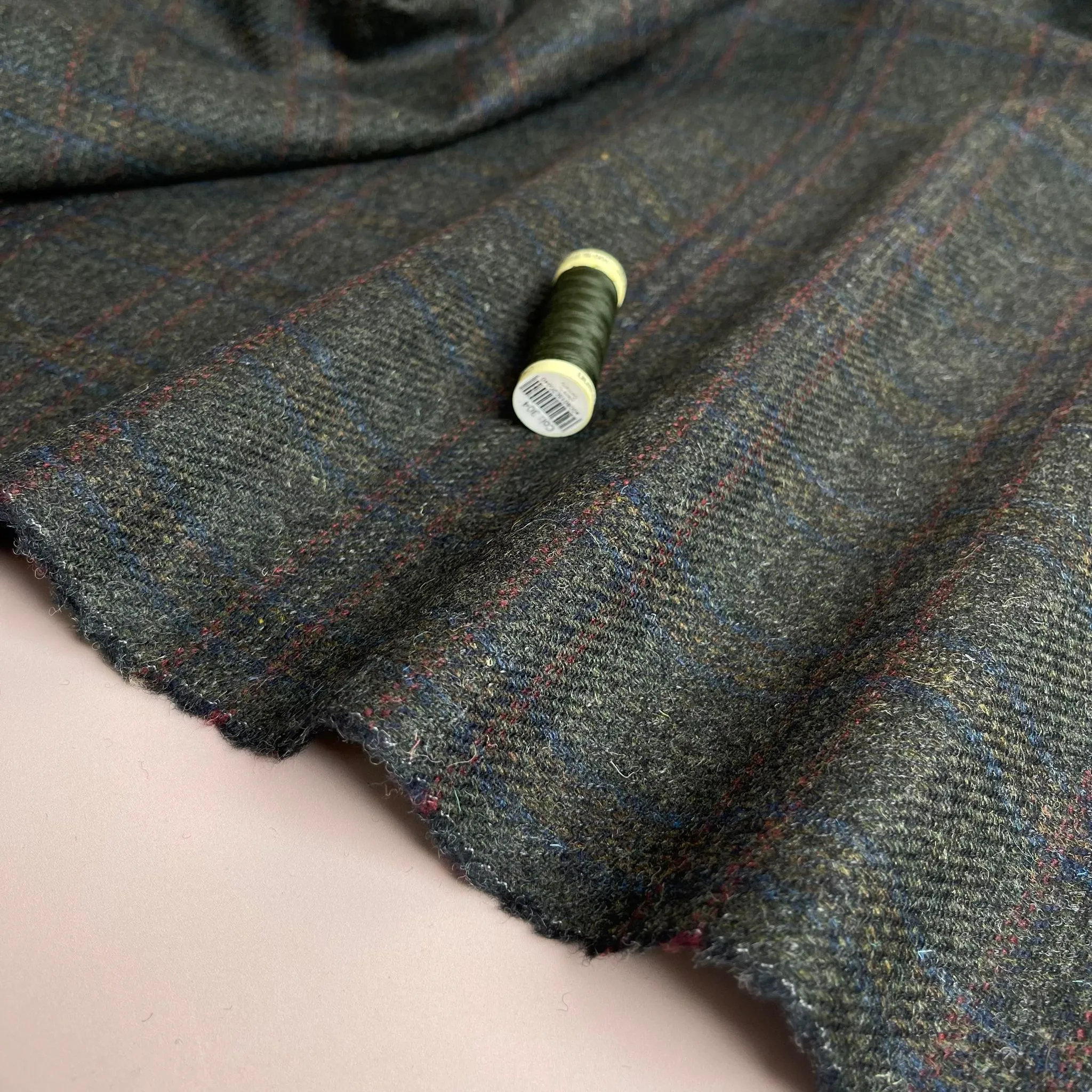 Deadstock Pure Wool Bottle Green Check Tweed Coating