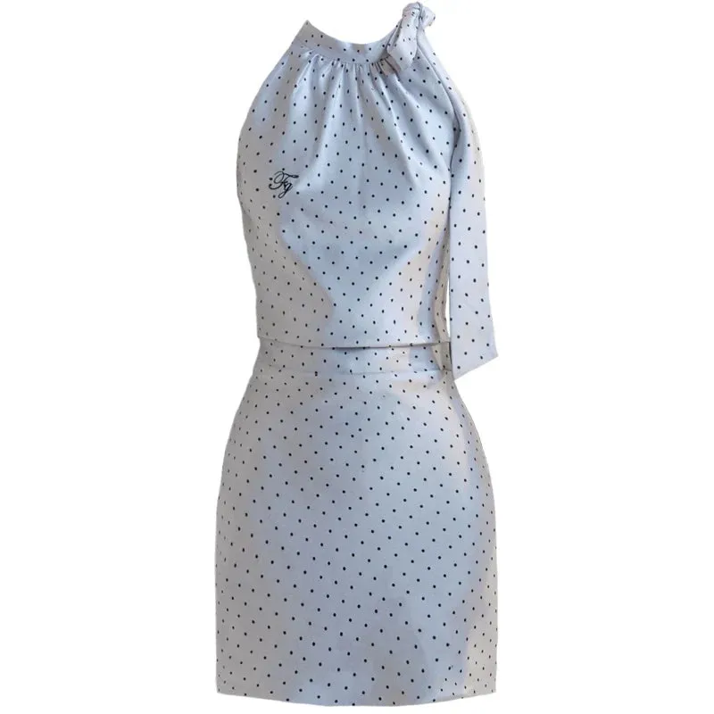 Elegant Polka Dot Halter Neck Mini Dress in Light Blue