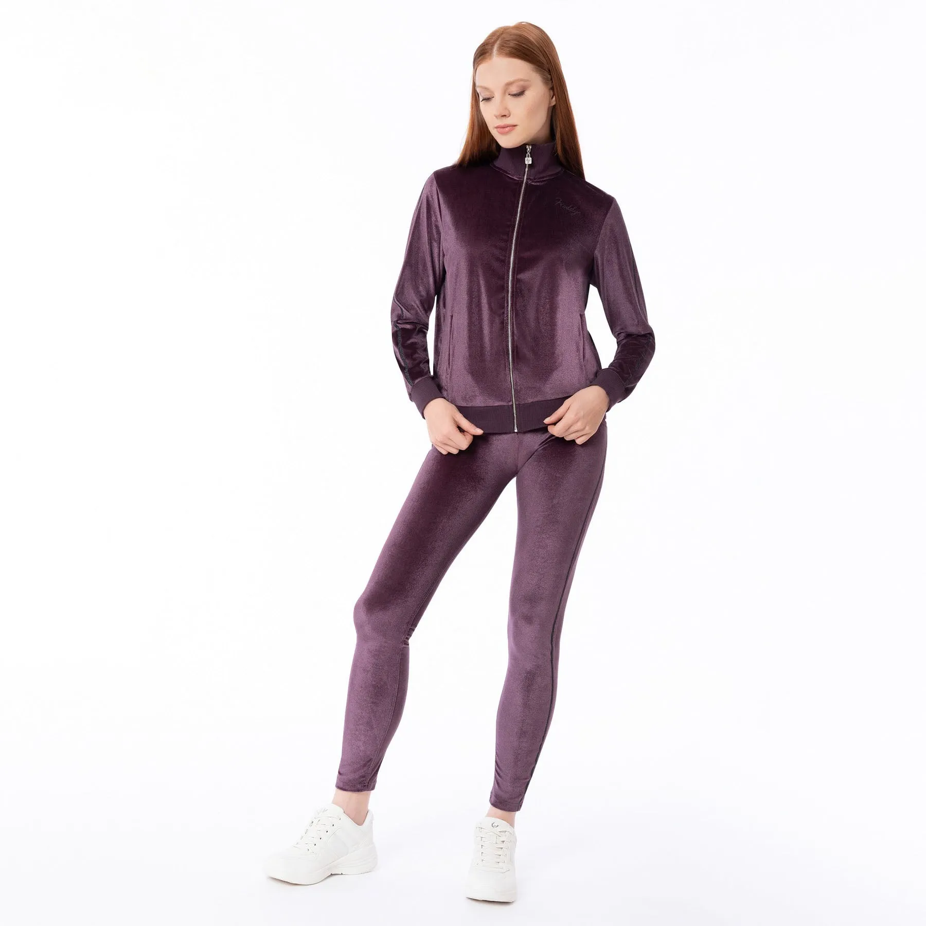 (F0WWTK3-E41)WOMEN’S VELVET WR.UP®-IN TRACK SUIT WITH GLITTER BANDS