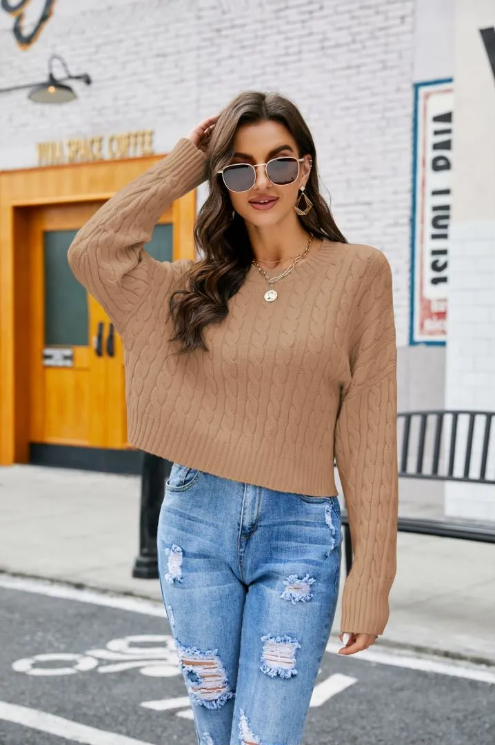 Fall Outfits Plain Cable Knit Pullover Sweaters