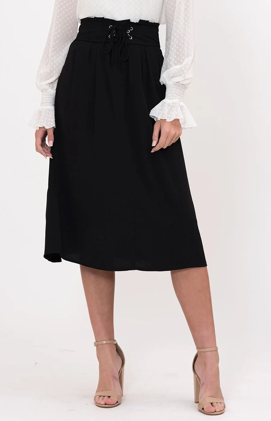 Fancy High Waisted Paper Bag Belted Skirt