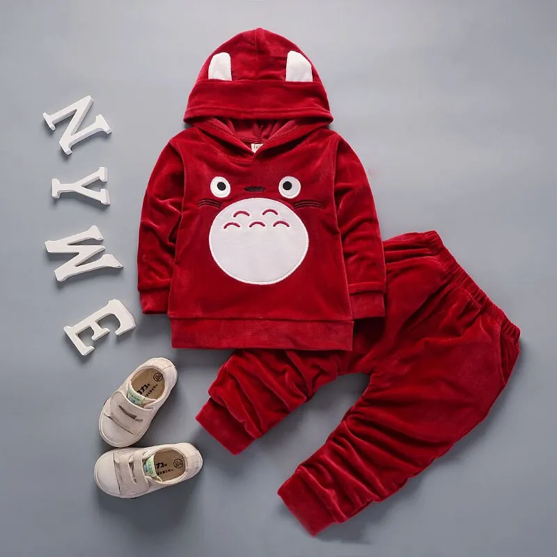 Fashion Children Boys Girls Cartoon Clothing Suits Baby Velvet Hoodies Pants 2Pcs/Sets Kids Winter Clothes Toddler Tracksuits